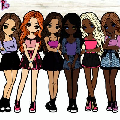 a group of girls realistic