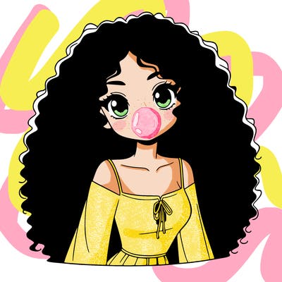 a black anime girl with long afro hair