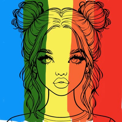 realistic girl with two buns in hair and lips