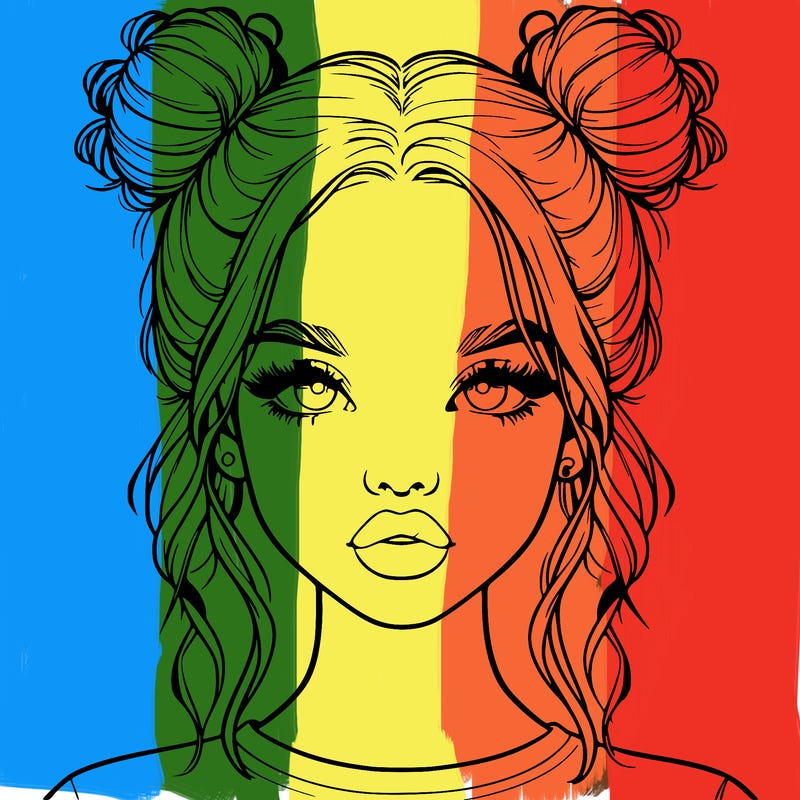 realistic girl with two buns in hair and lips