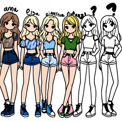 a group of girls wearing crop tops and shorts