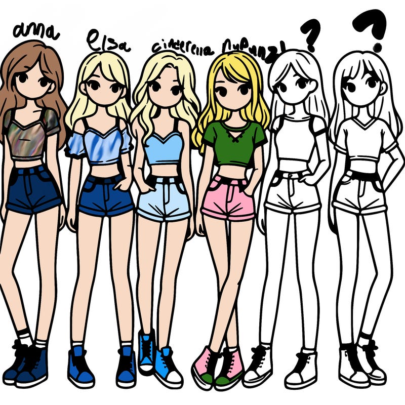 a group of girls wearing crop tops and shorts