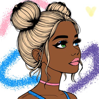 realistic girl with buns on the top of her head