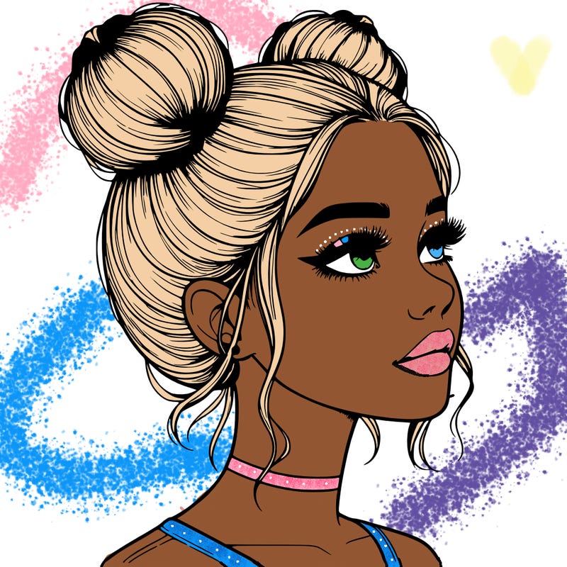 realistic girl with buns on the top of her head