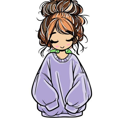 girl with baggy sweatshirt and messy bun