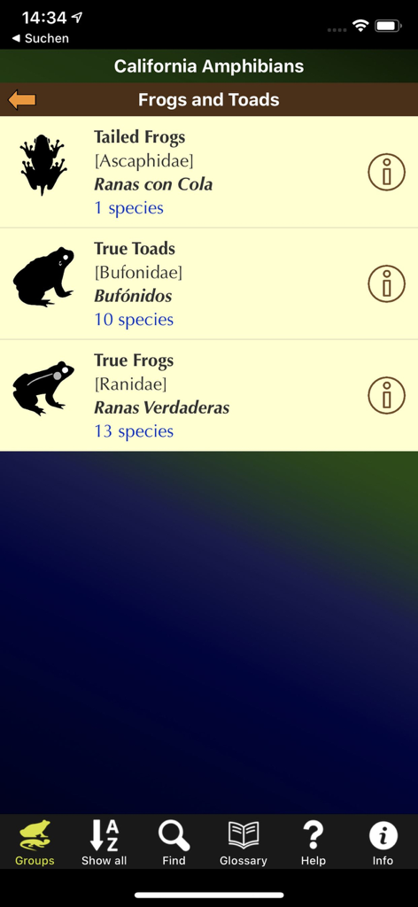 California Amphibians - List of frog and toad categories in the California Amphibians mobile app