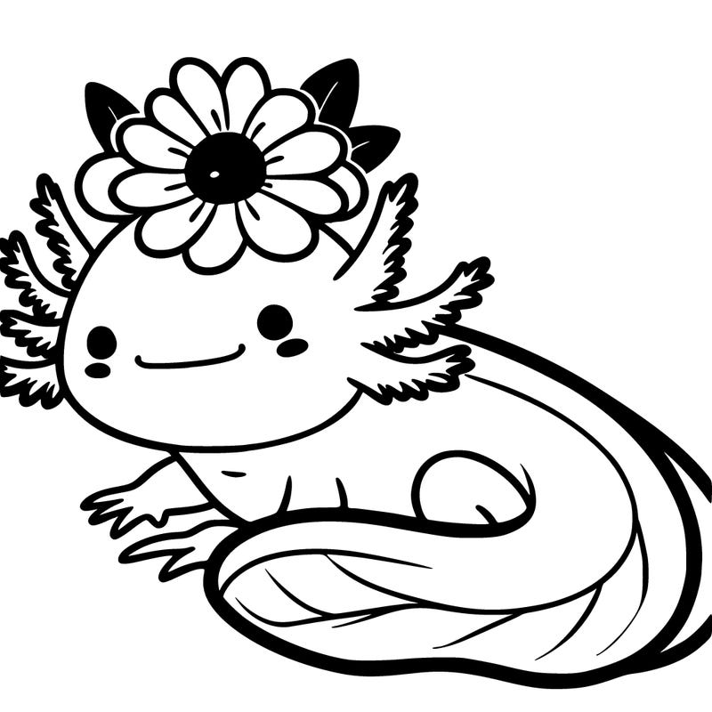 axolotl with a flower hat on