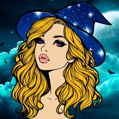 realistic witch girl with wavy hair and lips