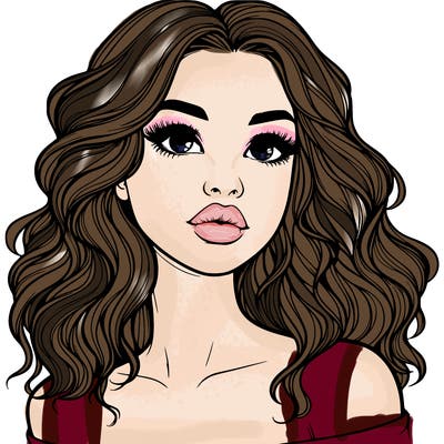 realistic girl with wavy hair and lips