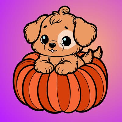 cute little puppy in a pumpkin