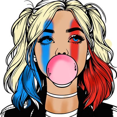 realististic girl blowing bubble -gum
