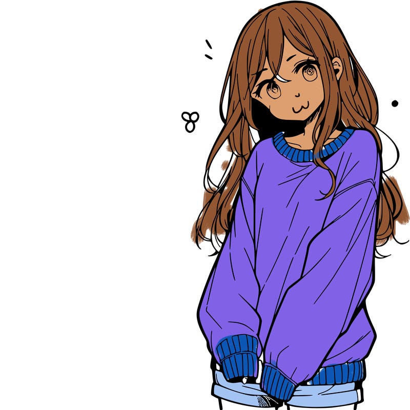 manga teen girl  in a sweater and baggy pants