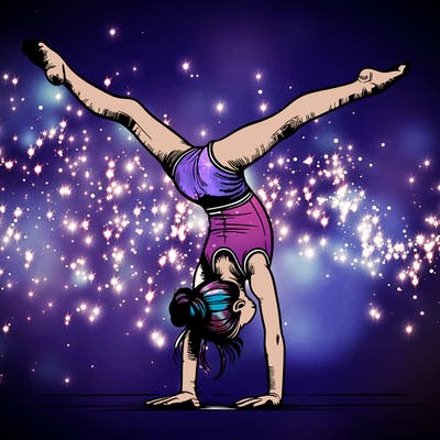 realistic gymnastic hand stand girl in four splits