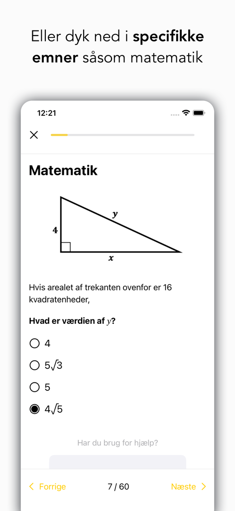 Kvote 2 Quiz - Une question d'exercices de mathématiques montrant un triangle géométrique et des choix de réponses multiples dans l'application mobile Kvote 2 Quiz.