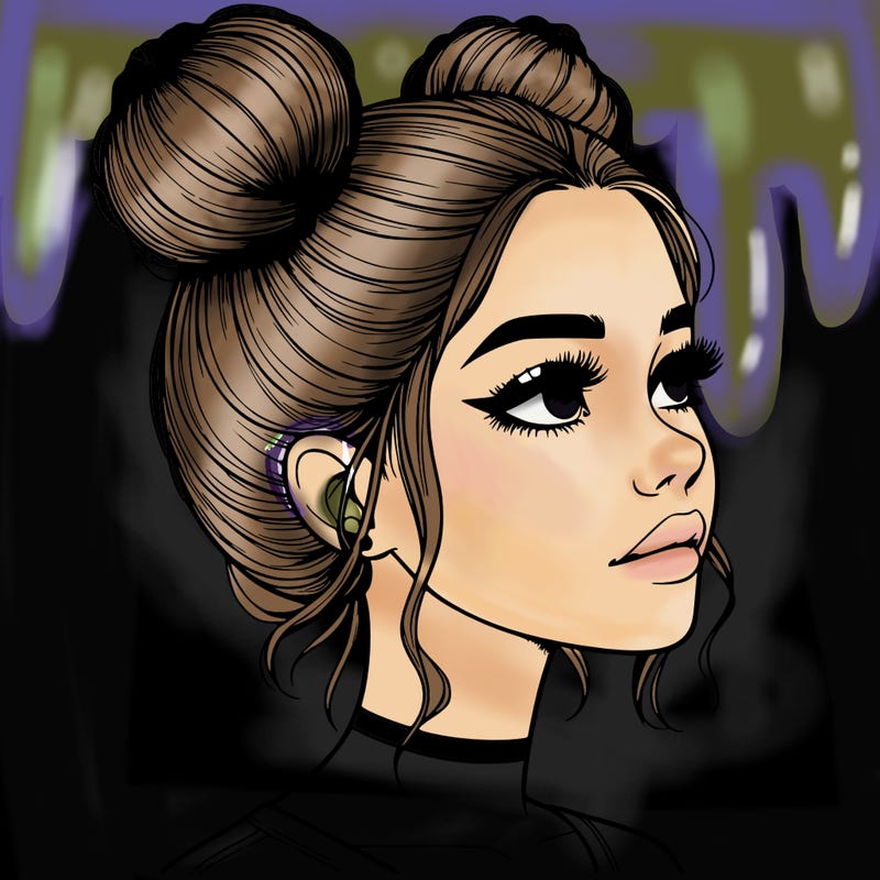 realistic girl with buns on the top of her head