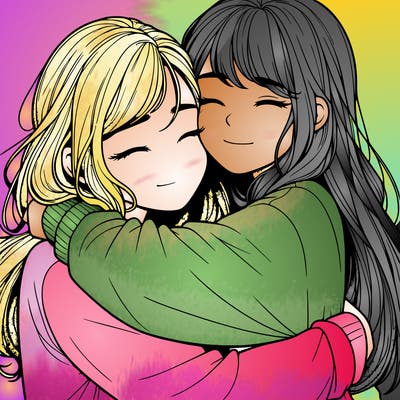realistic two girls hugging
