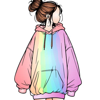 realistic girl with a oversized sweatshirt on and a bun