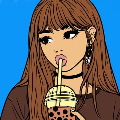 aesthetic realistic girl drinking boba