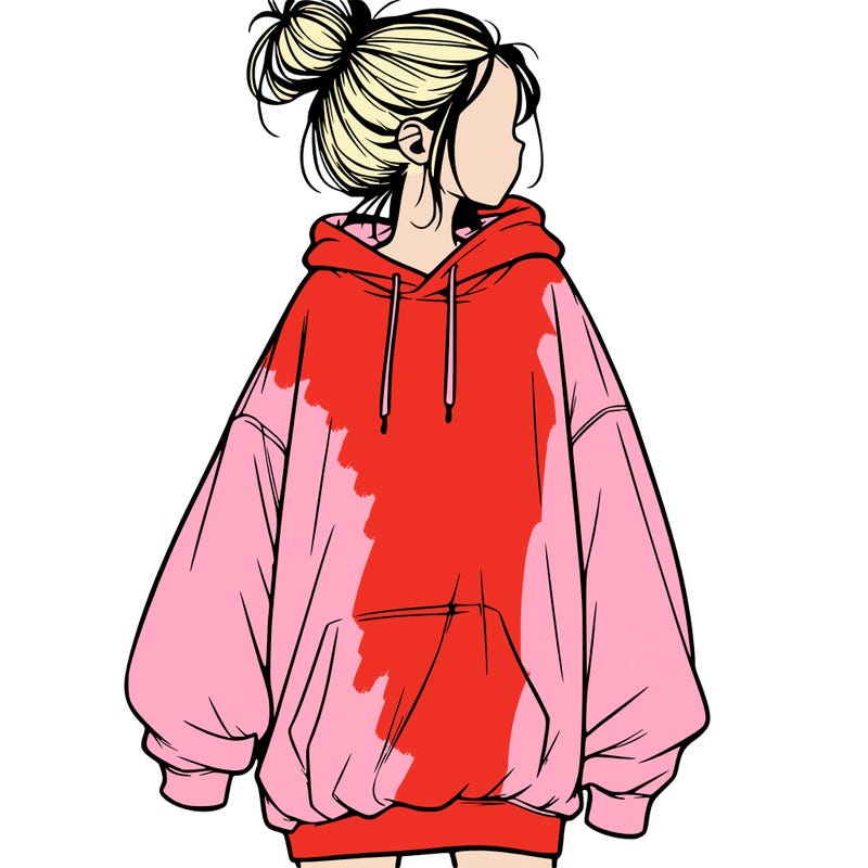 realistic girl with a oversized sweatshirt on and a bun