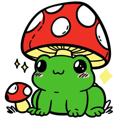 a cute frog with a mushroom hat