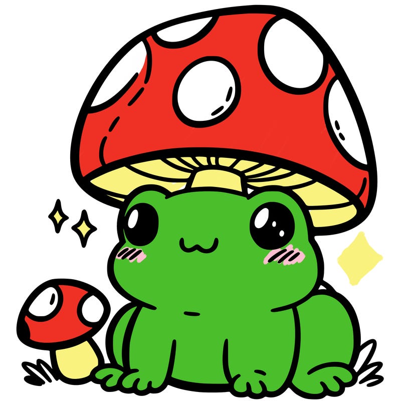 a cute frog with a mushroom hat