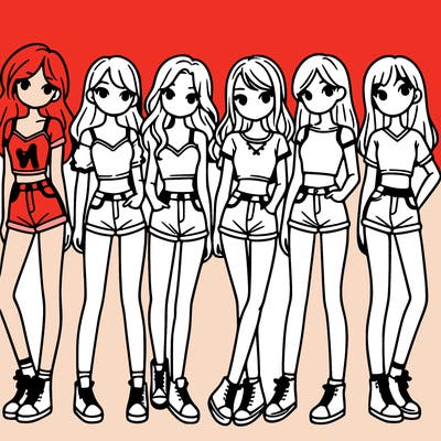 a group of girls wearing crop tops and shorts