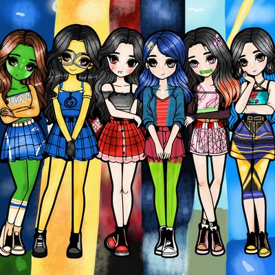 a group of girls realistic