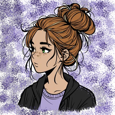 realistic teenage girl with a messy bun