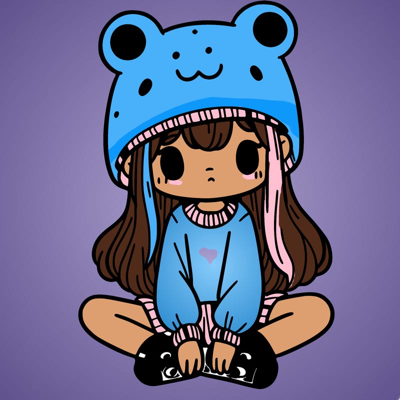 a girl wearing a frog hat and some frog socks