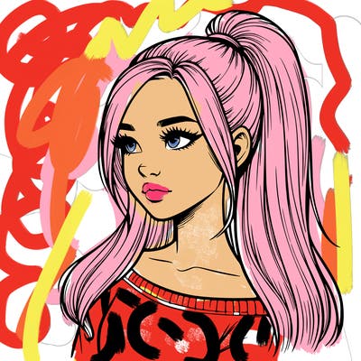 realistic girl with a high ponytail