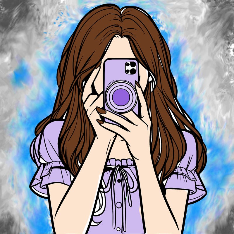 a realistic girl holding her phone taking pictures