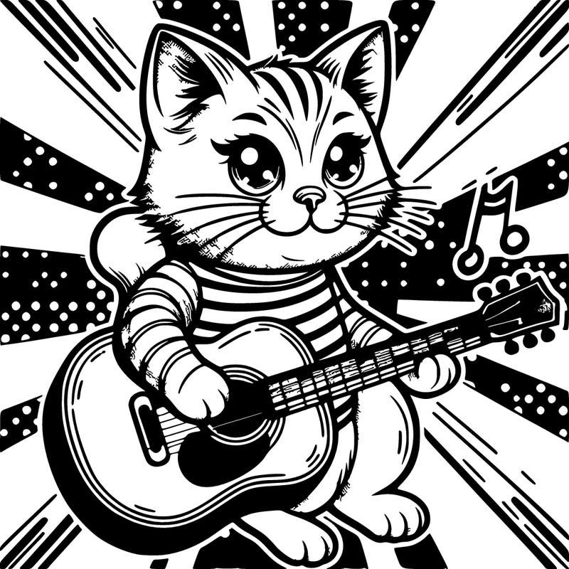 pop art cat with a guitar