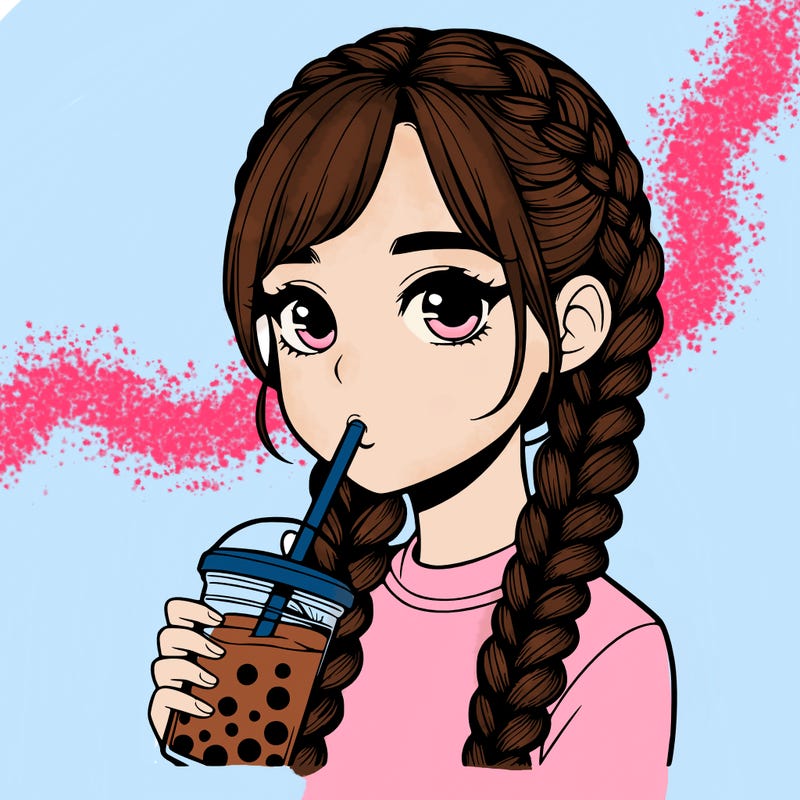 realistic girl with braided hair drinking boba