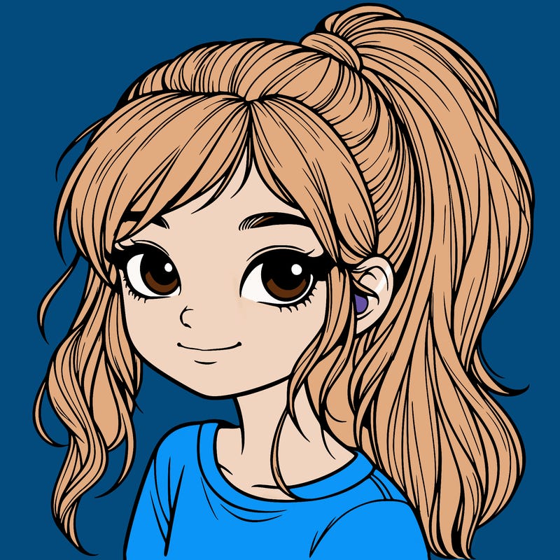 realistic girl with ponytail