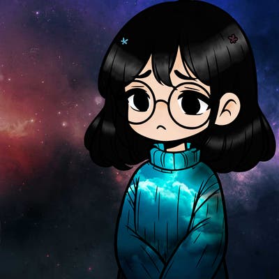 sad girl with glasses in a sweater