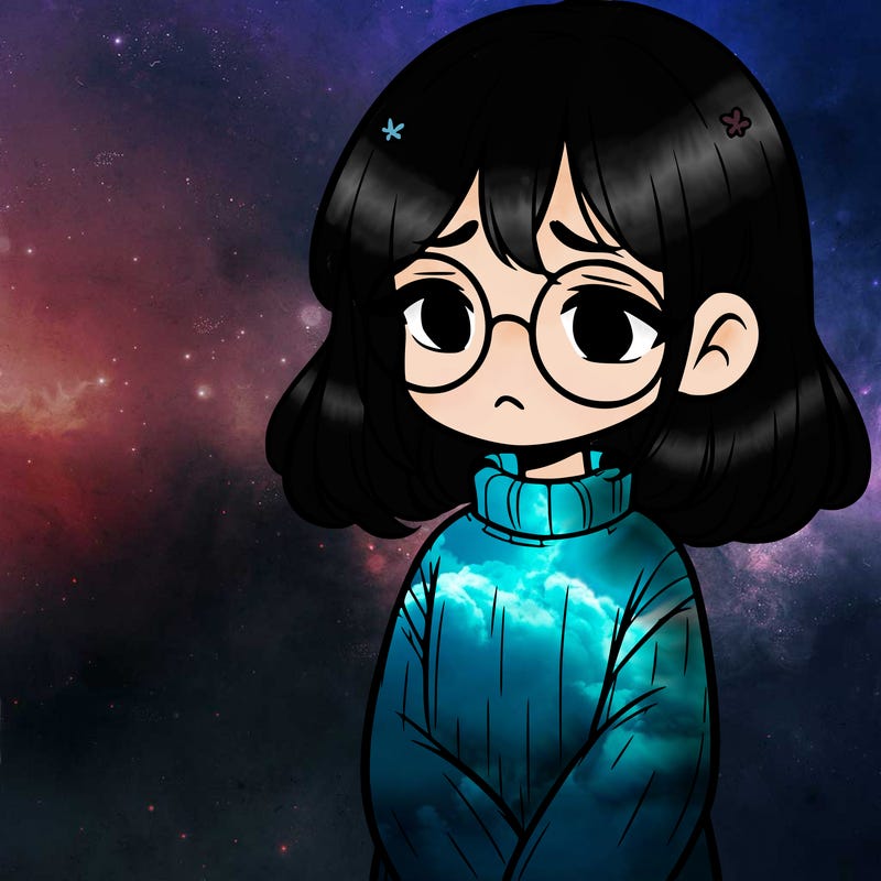 sad girl with glasses in a sweater