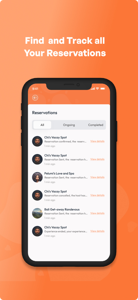 Traclet - A list of shortlet reservations on the Traclet mobile app interface