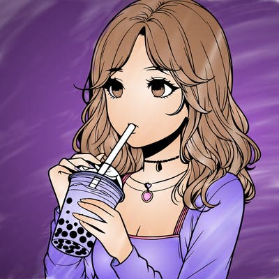 realistic girl drinking boba tea