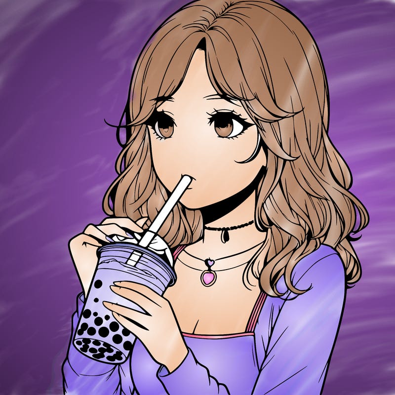 realistic girl drinking boba tea