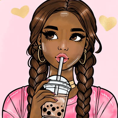 realistic girl with braided hair drinking boba
