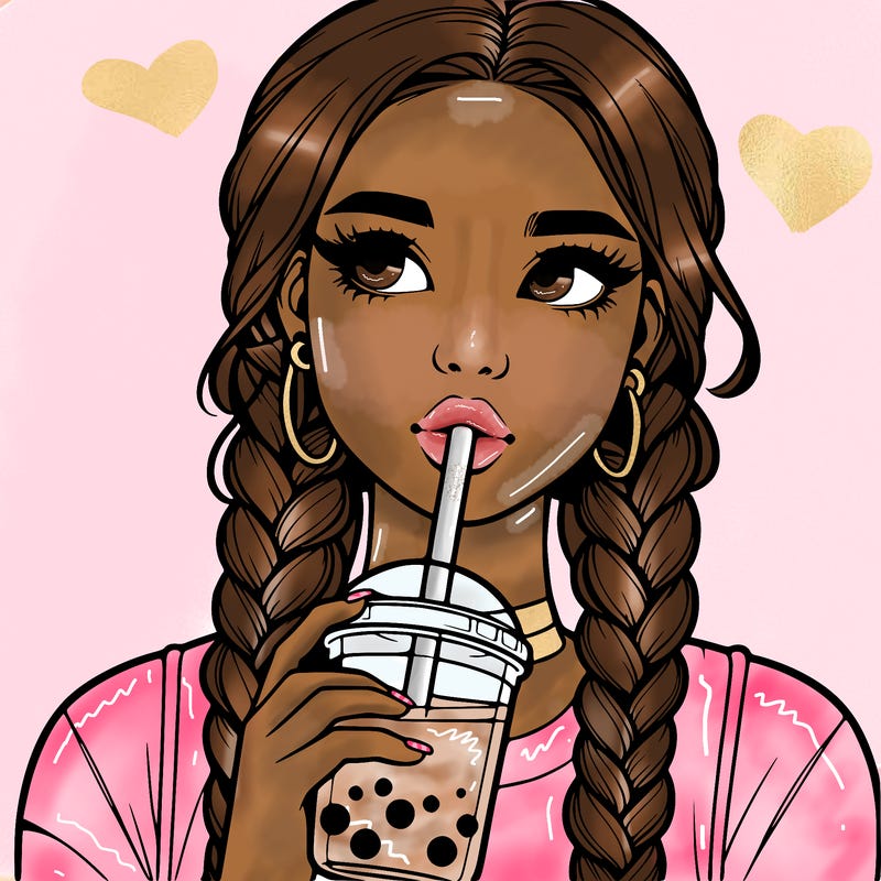 realistic girl with braided hair drinking boba