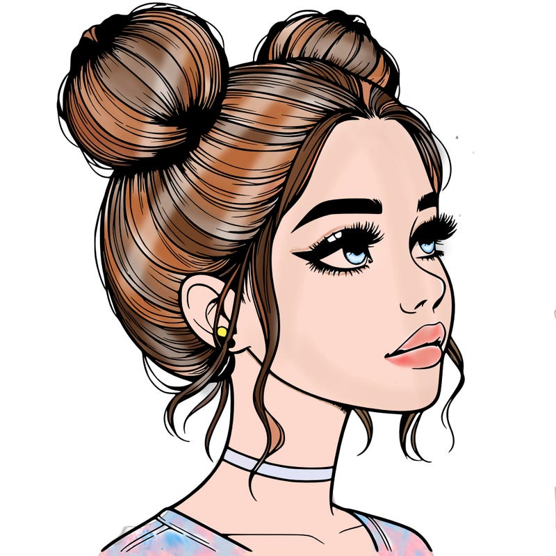 realistic girl with buns on the top of her head