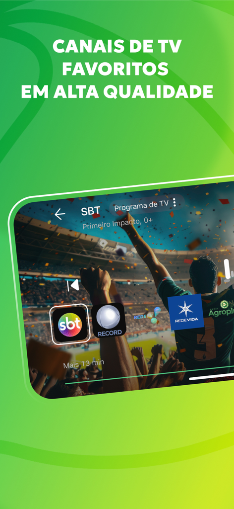 TV Brasil mostrando la transmisión en vivo de canales de televisión brasileños favoritos en alta definición.