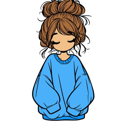 girl with baggy sweatshirt and messy bun