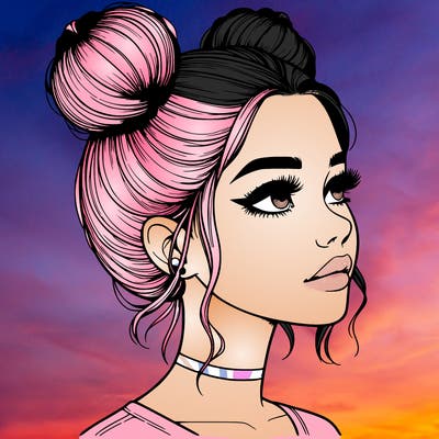 realistic girl with buns on the top of her head
