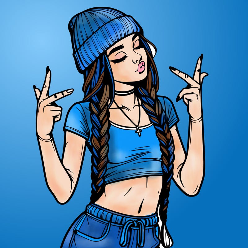 realistic teenage girl with braids and a beanie and crop top doing 🫶🏼