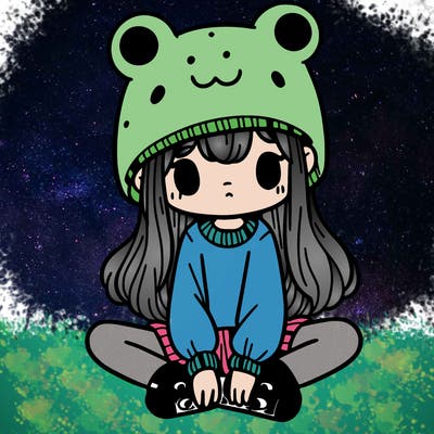 a girl wearing a frog hat and some frog socks