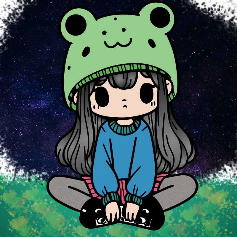 a girl wearing a frog hat and some frog socks