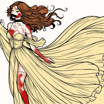 realistic woman in dress flowing the the wind