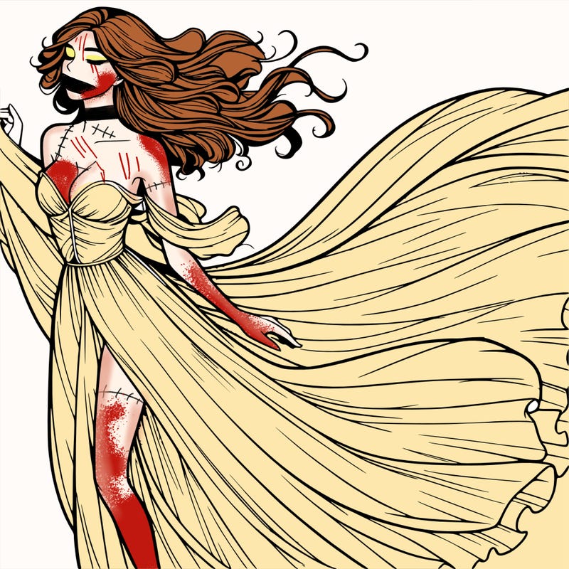 realistic woman in dress flowing the the wind